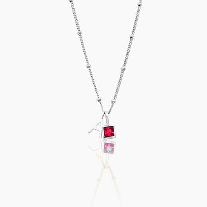 gem-initial-necklace — Silver / July-Ruby