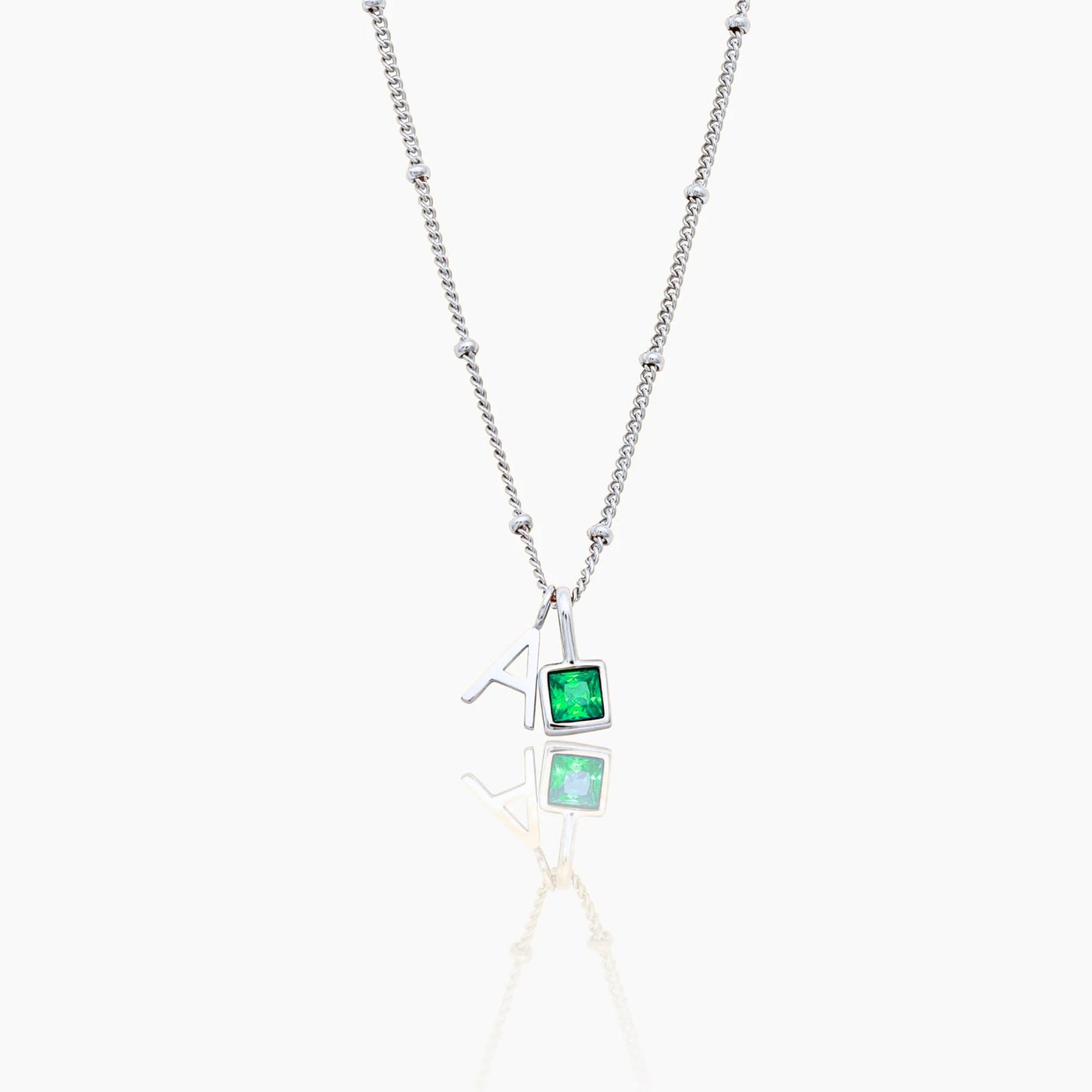 gem-initial-necklace — Silver / May-Emerald
