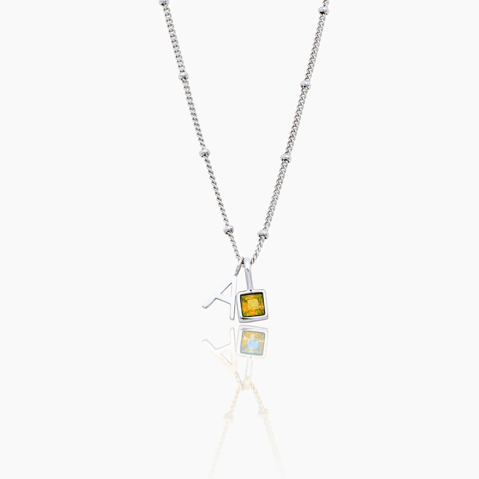 gem-initial-necklace — Silver / Nov-Citrine