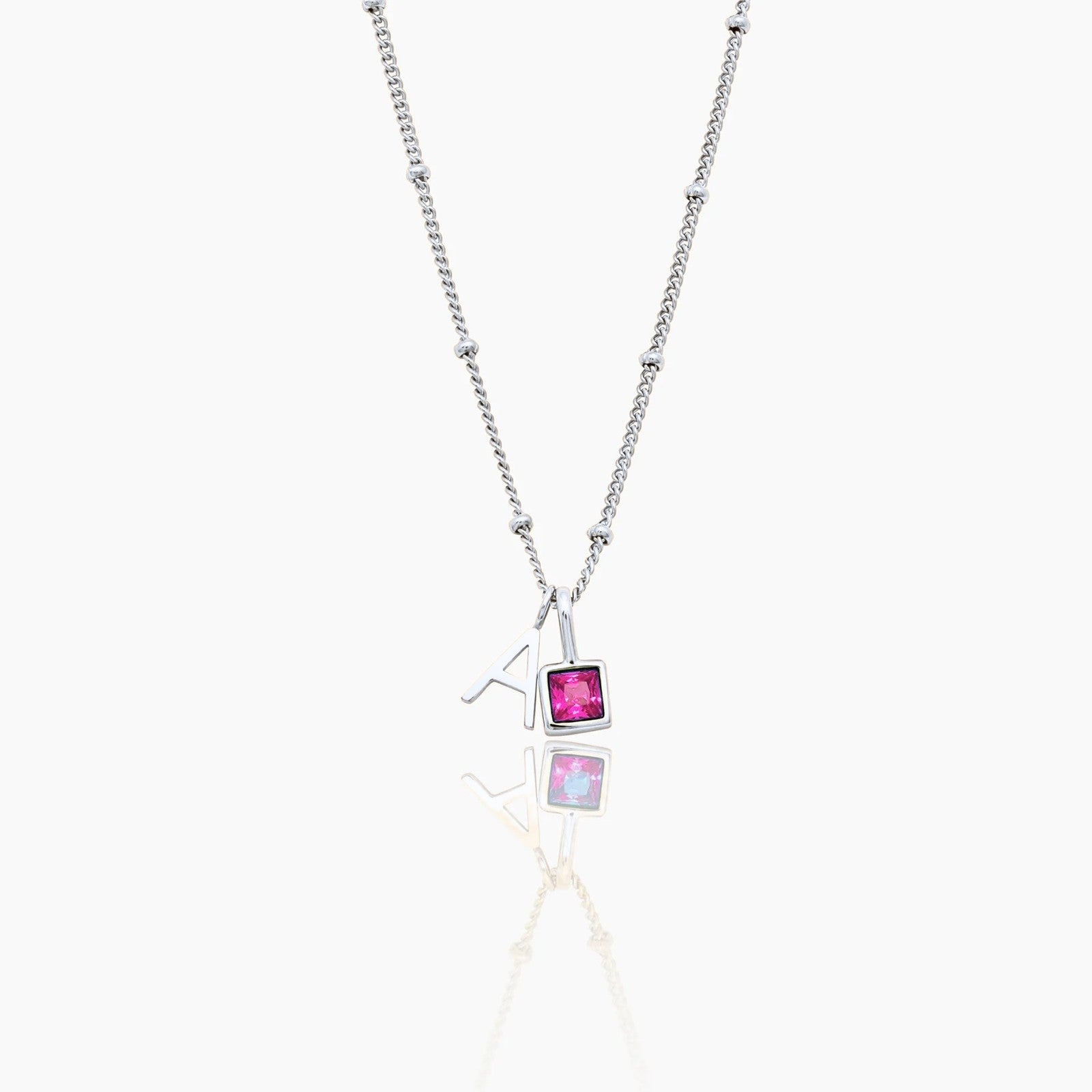 gem-initial-necklace — Silver / Oct-Pink Tourmaline