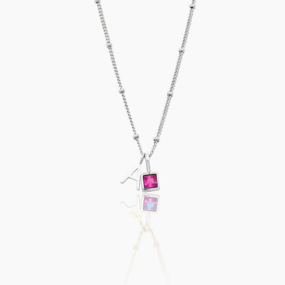 gem-initial-necklace — Silver / Oct-Pink Tourmaline