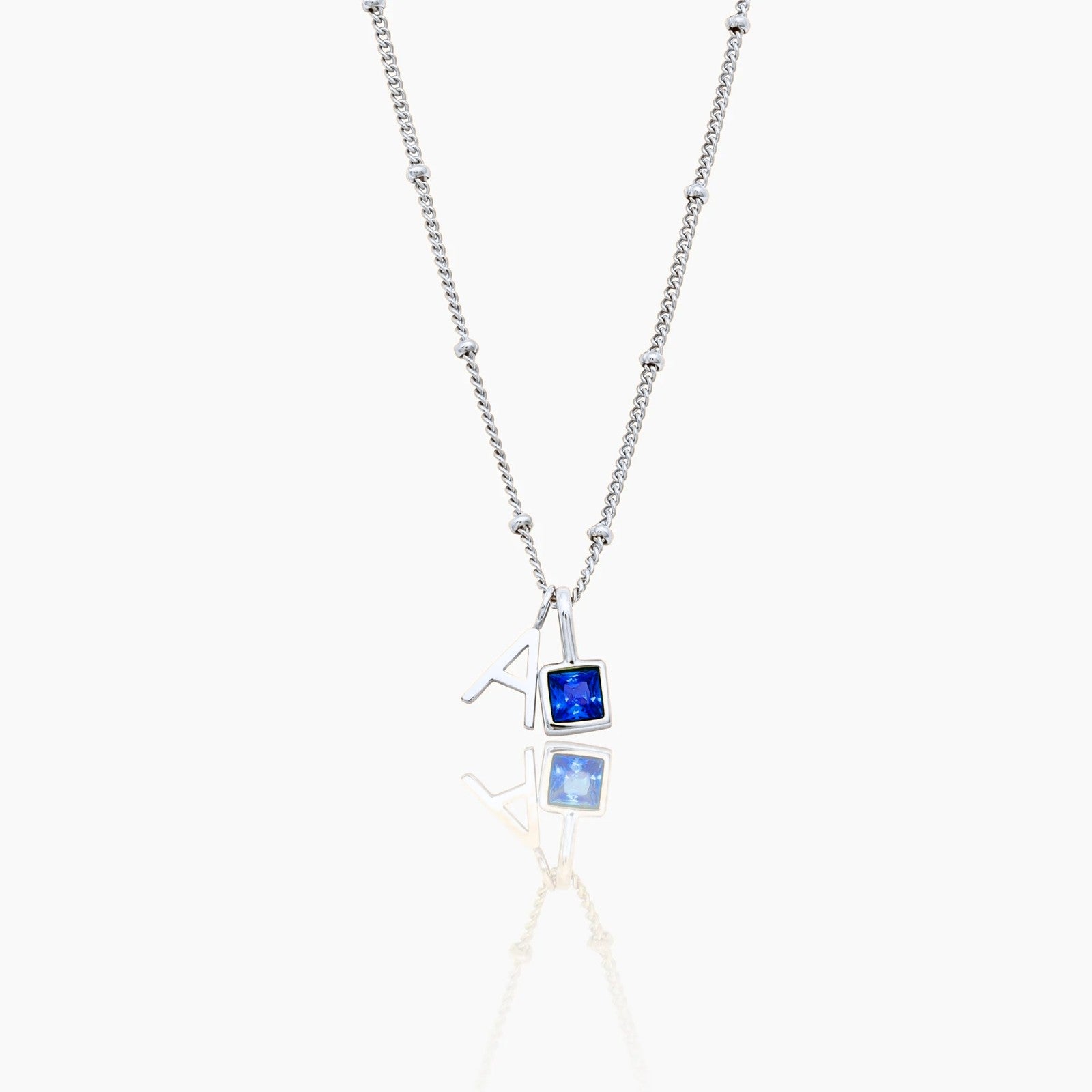 gem-initial-necklace — Silver / Sep-Sapphire