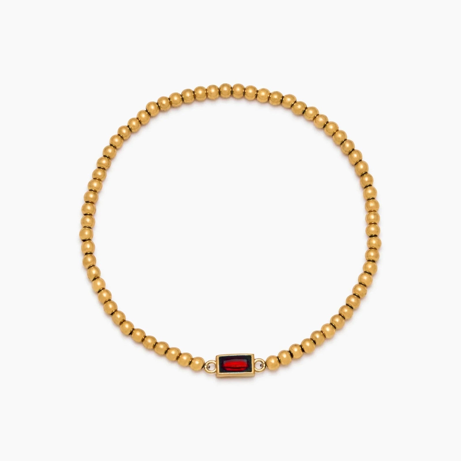 gold-beaded-birthstone-bracelet — Gold / Jul-Ruby