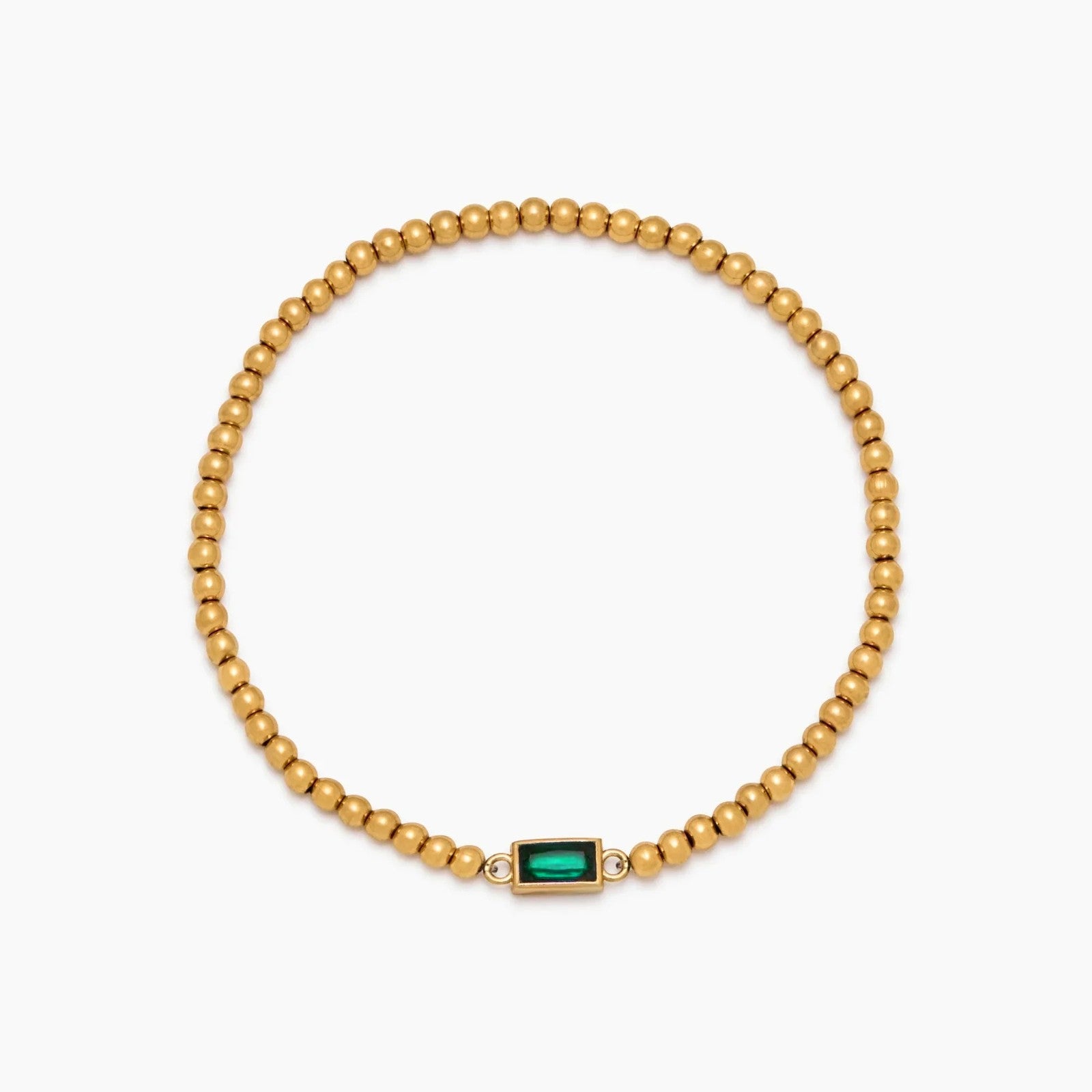 gold-beaded-birthstone-bracelet — Gold / May-Emerald
