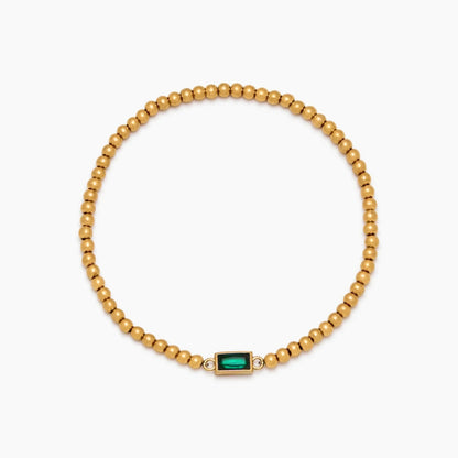 gold-beaded-birthstone-bracelet — Gold / May-Emerald