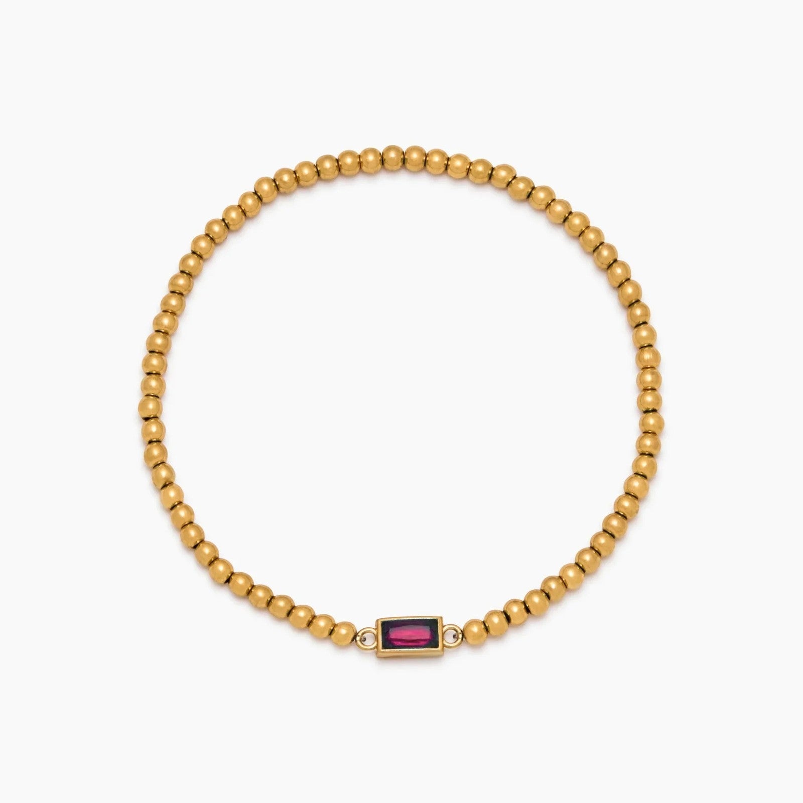 gold-beaded-birthstone-bracelet — Gold / Oct-Pink Tourmaline