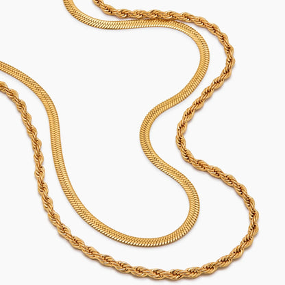 Herringbone & Rope Chain Layered Necklace