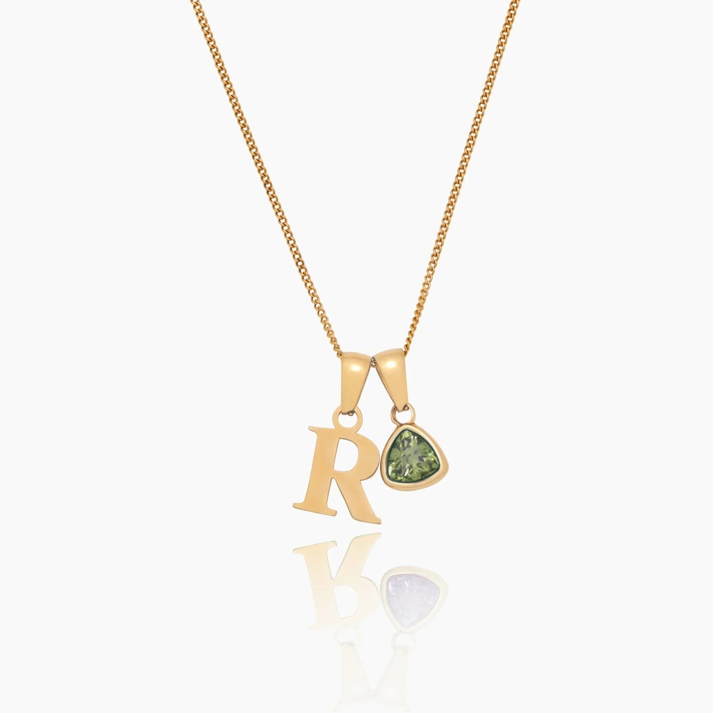 initial-birthstone-charm-necklace — Gold / August Peridot