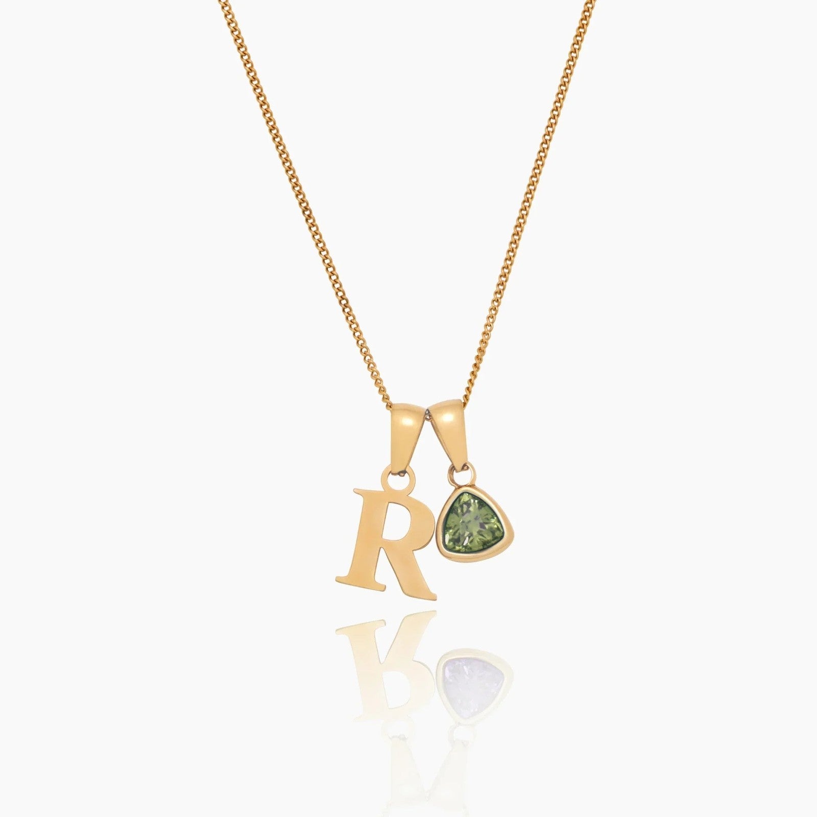 initial-birthstone-charm-necklace — Gold / August Peridot