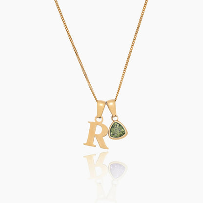 initial-birthstone-charm-necklace — Gold / August Peridot