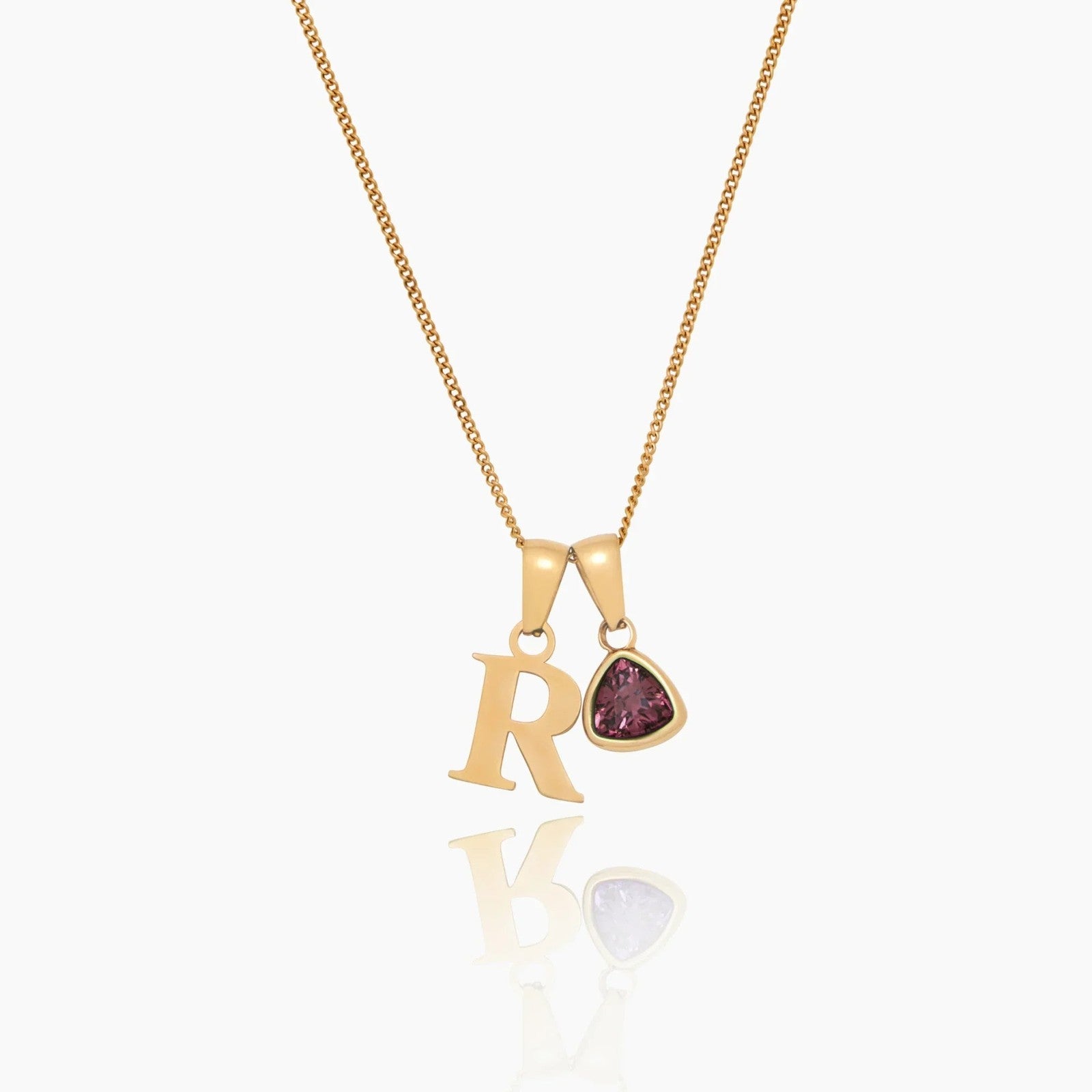 initial-birthstone-charm-necklace — Gold / January Garnet