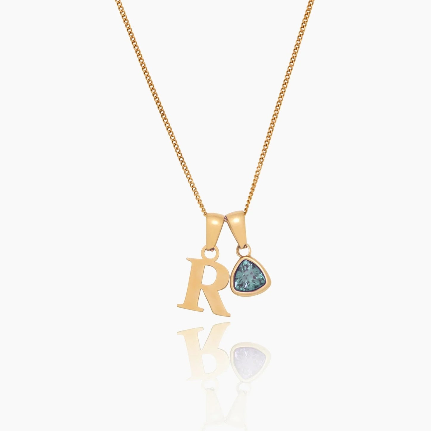 initial-birthstone-charm-necklace — Gold / March Aquamarine