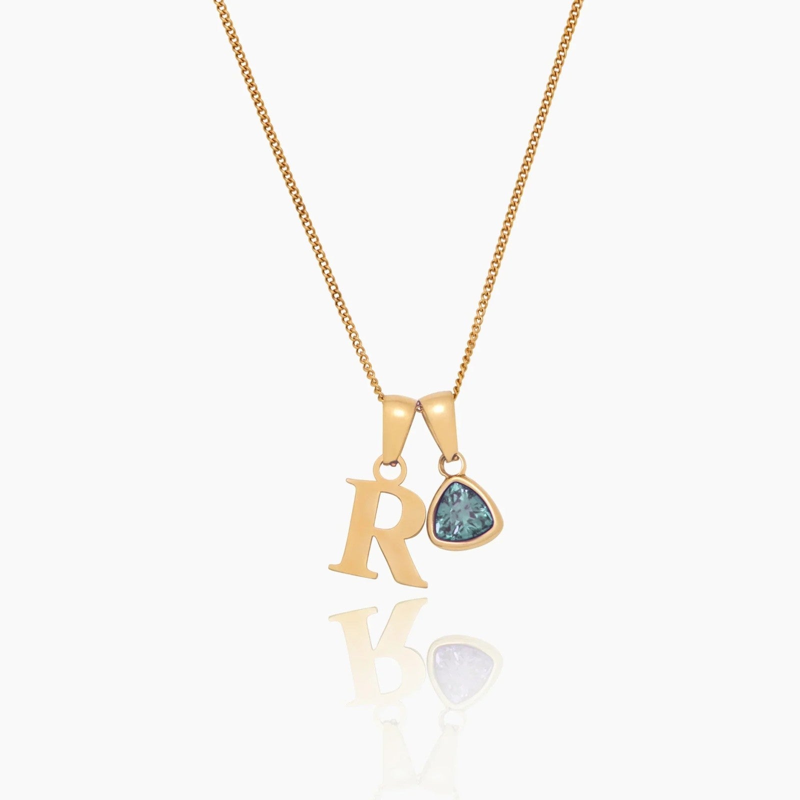 initial-birthstone-charm-necklace — Gold / March Aquamarine