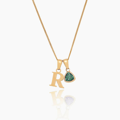 initial-birthstone-charm-necklace — Gold / May Emerald