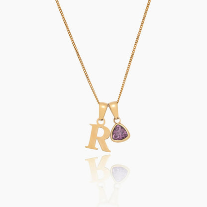 initial-birthstone-charm-necklace — Gold / October Pink Tourmaline