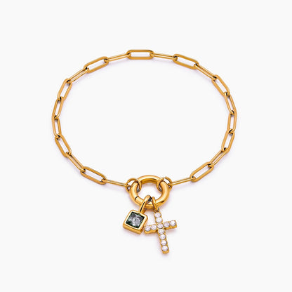 paperclip-cross-charm-bracelet — Gold / Apr-Diamond