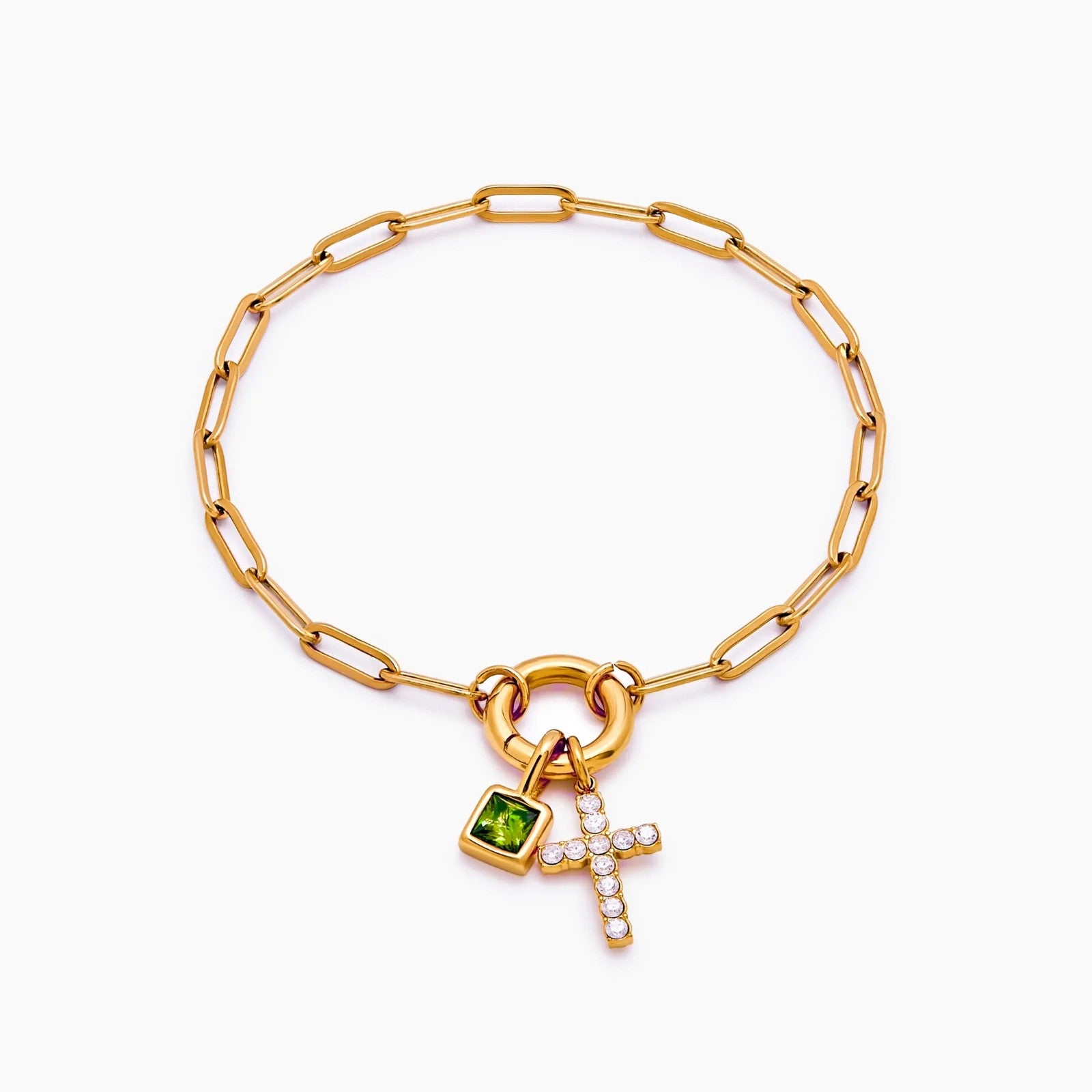 paperclip-cross-charm-bracelet — Gold / Nov-Citrine