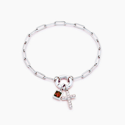 paperclip-cross-charm-bracelet — Silver / Jul-Ruby