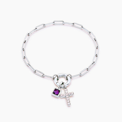 paperclip-cross-charm-bracelet — Silver / Jun-Alexandrite