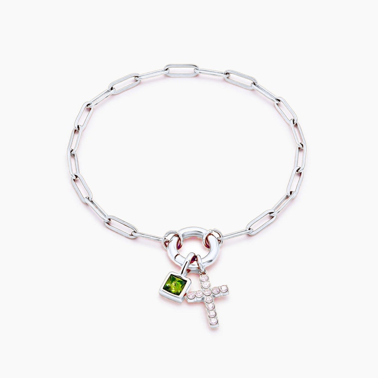 paperclip-cross-charm-bracelet — Silver / Nov-Citrine