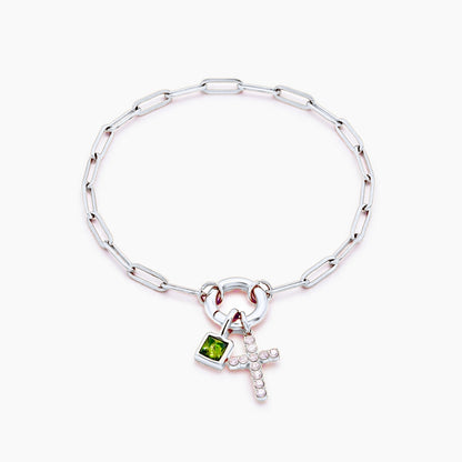 paperclip-cross-charm-bracelet — Silver / Nov-Citrine
