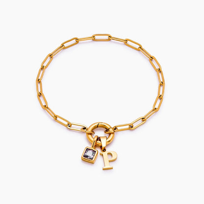 paperclip-initial-birthstone-bracelet — Gold / Apr-Diamond