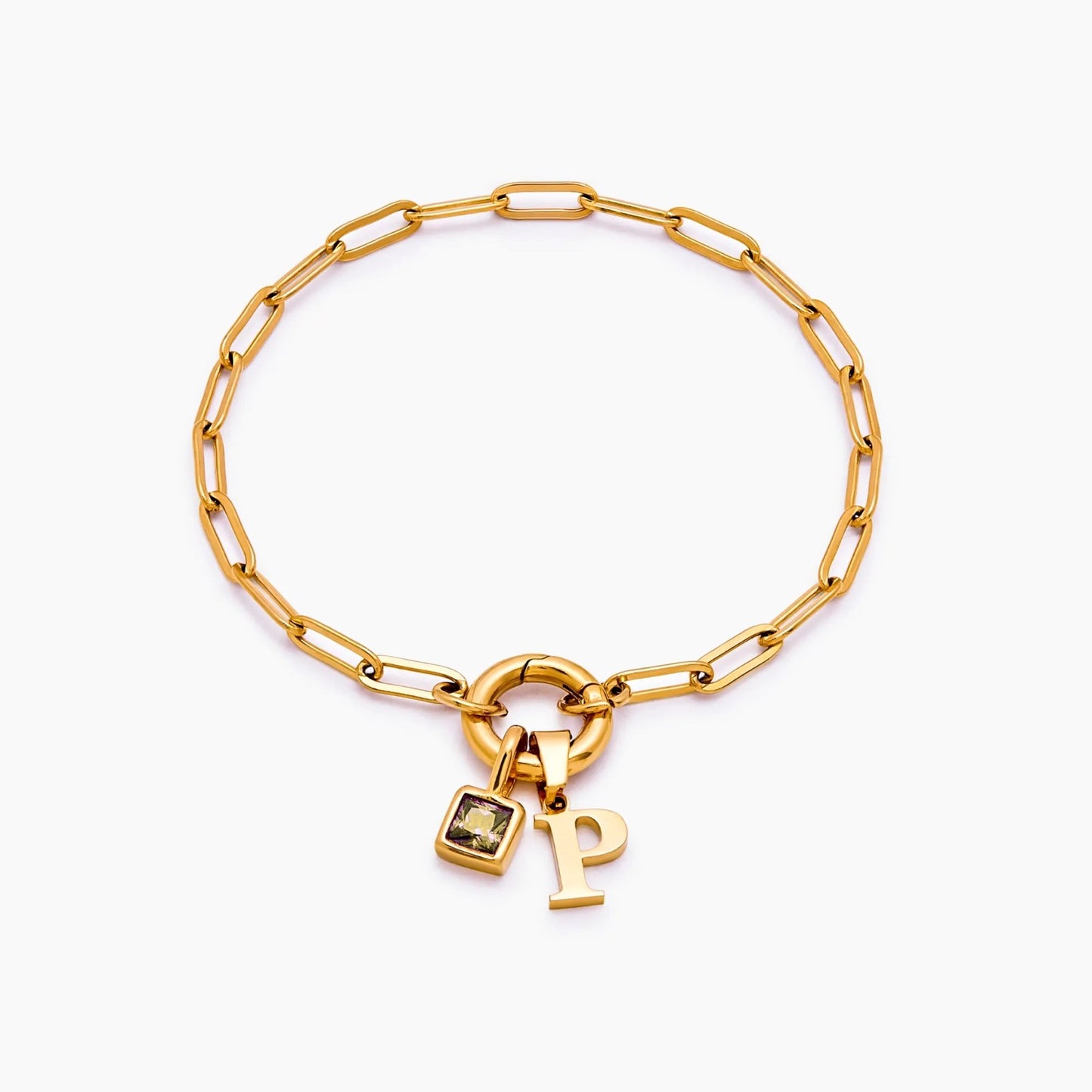 paperclip-initial-birthstone-bracelet — Gold / Nov-Citrine