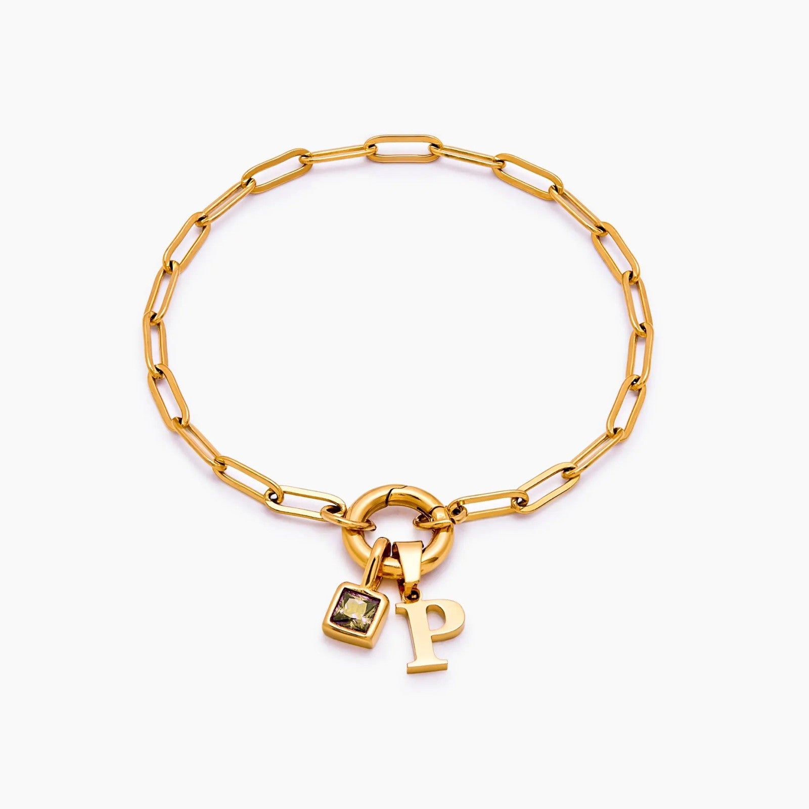 paperclip-initial-birthstone-bracelet — Gold / Nov-Citrine