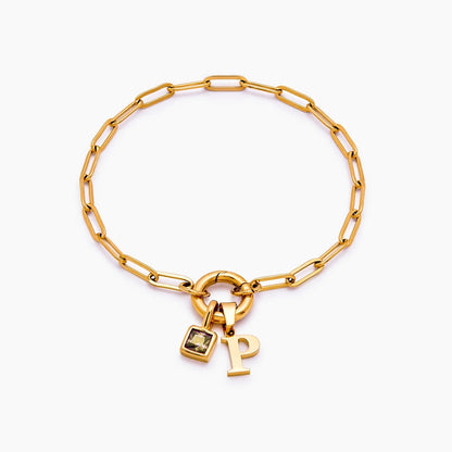 paperclip-initial-birthstone-bracelet — Gold / Nov-Citrine
