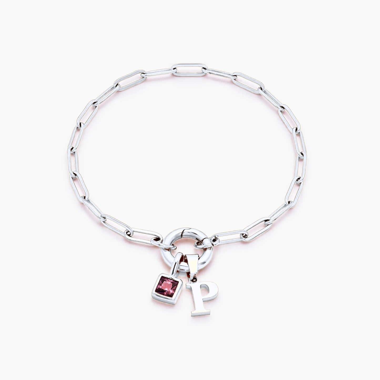 paperclip-initial-birthstone-bracelet — Silver / Jan-Garnet