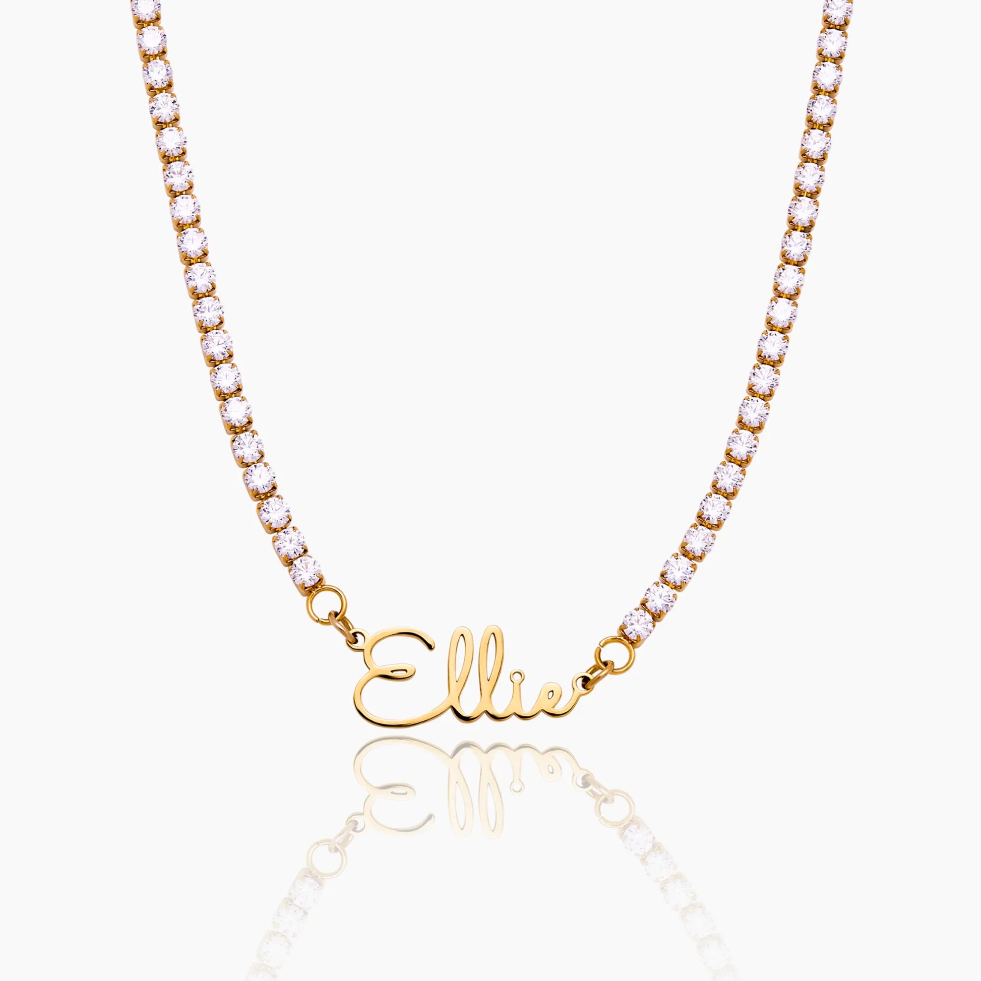 Signature Name Tennis Necklace on paperclip chain — Olivia Jewelry