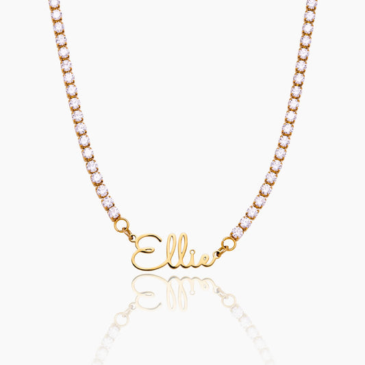 Signature Name Tennis Necklace on paperclip chain — Olivia Jewelry