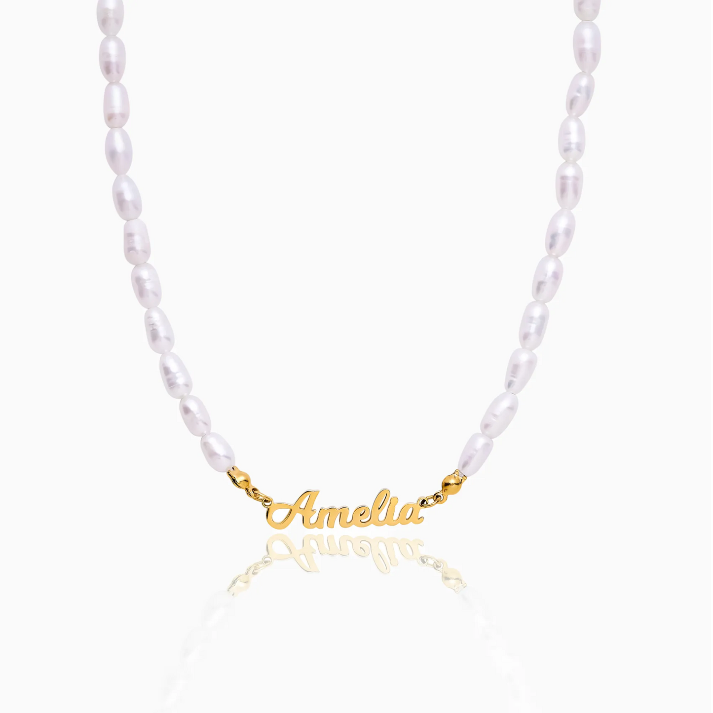 Statement custom name pearl necklace gold — Olivia Jewelry