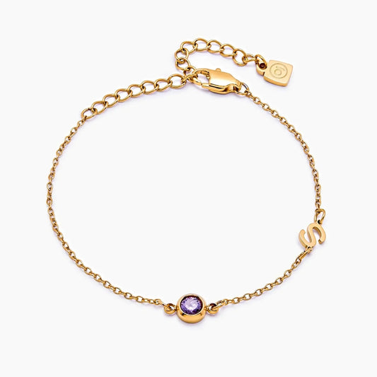 Side-set initial birthstone bracelet gold — Olivia Jewelry