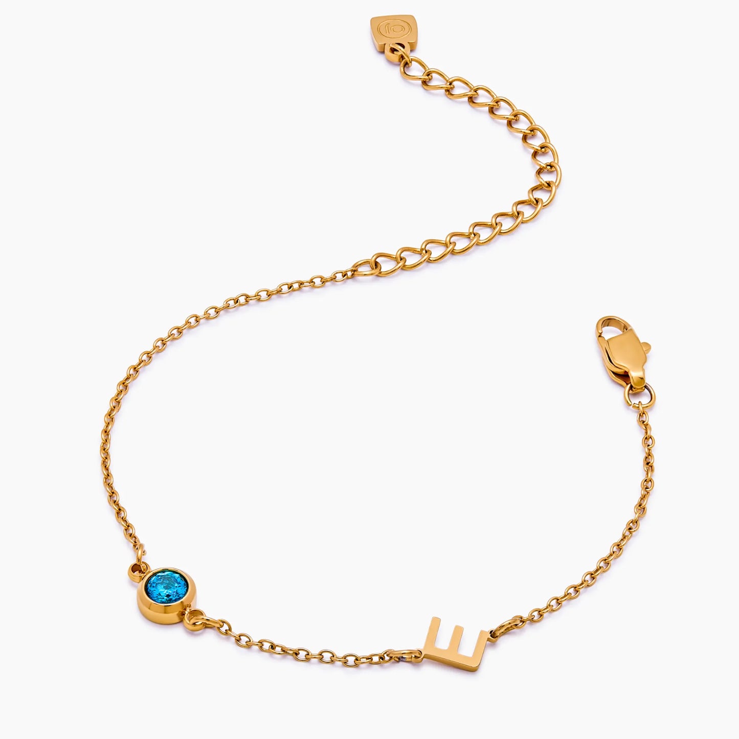 Custom initial birthstone bracelet detail — Olivia Jewelry