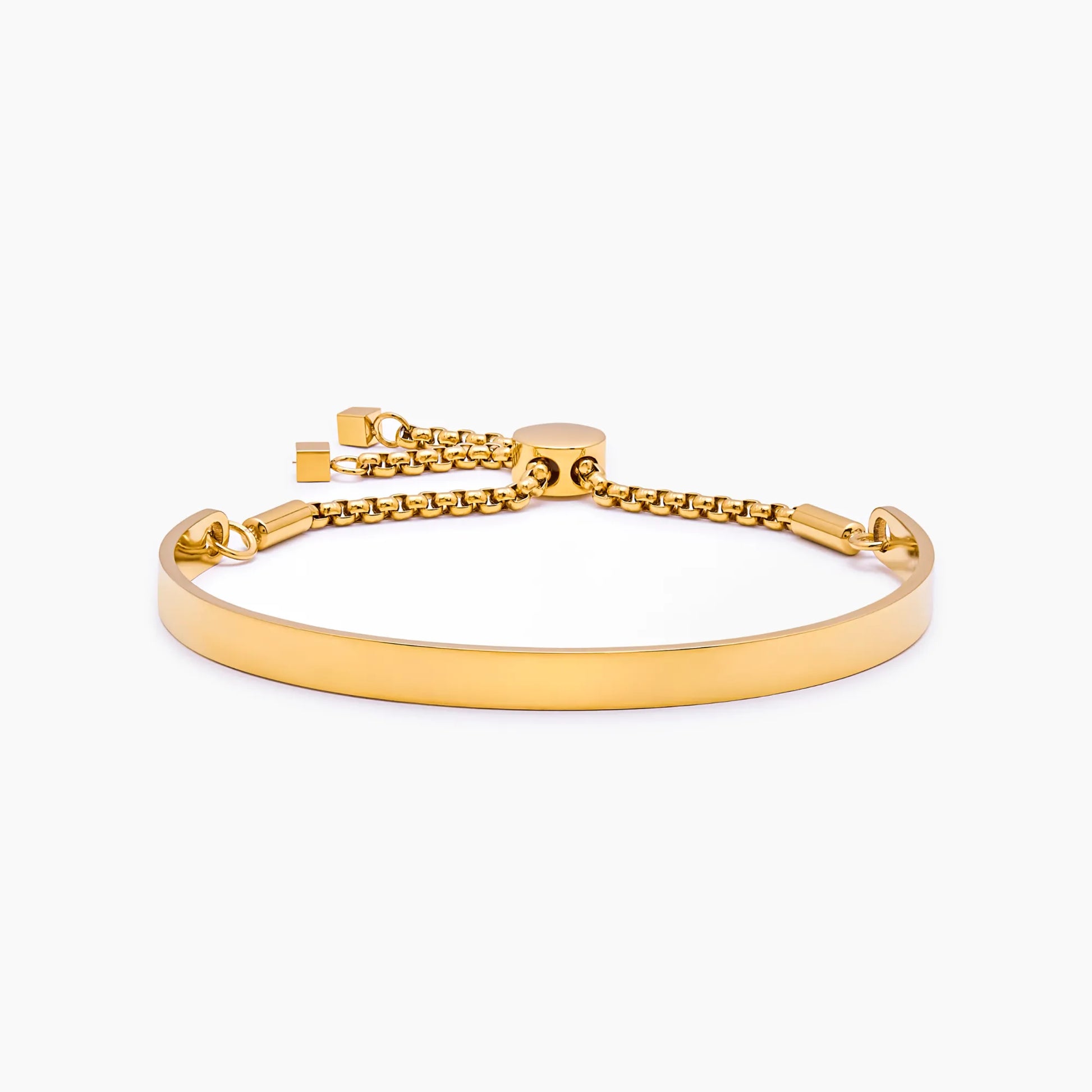 Gold bar slider bracelet close-up — Olivia Jewelry