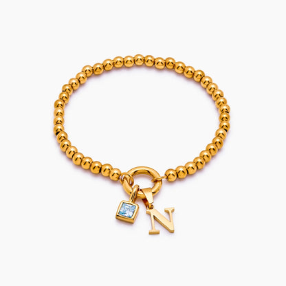 Beaded initial birthstone bracelet gold — Olivia Jewelry