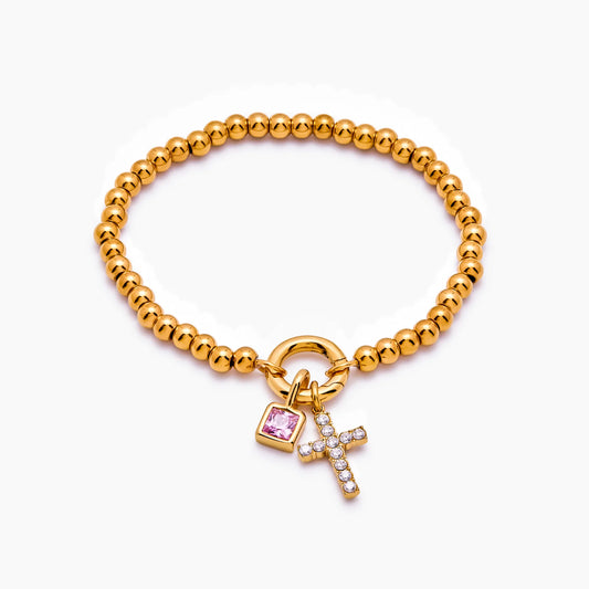 Beaded Cross Birthstone Bracelet