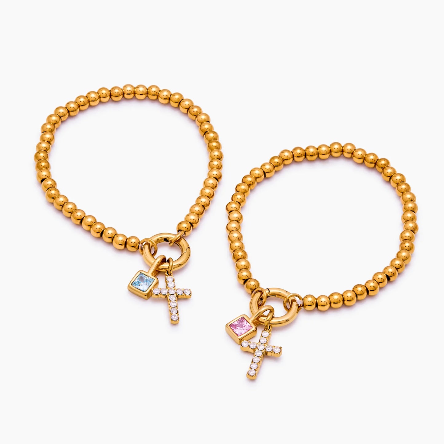 Beaded Cross Birthstone Bracelet