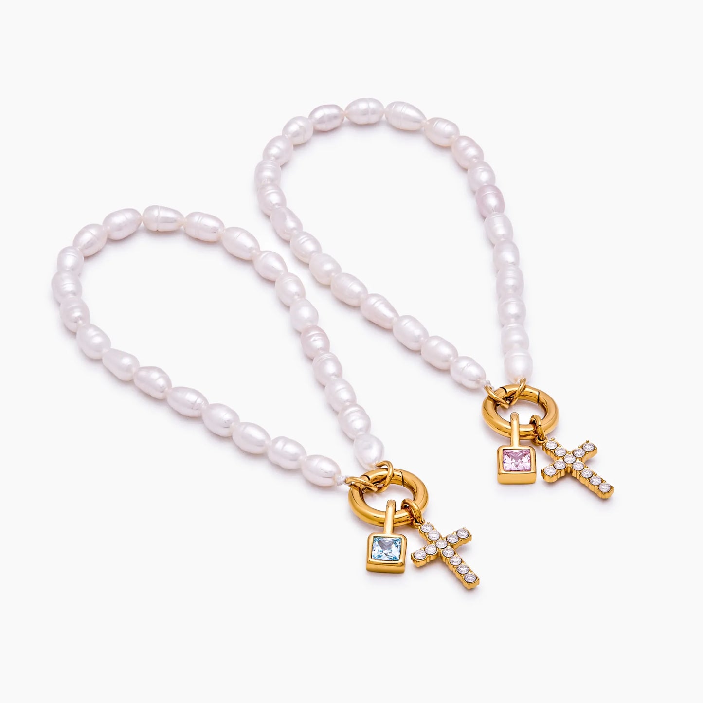 Pearl birthstone bracelet lifestyle shot — Olivia Jewelry