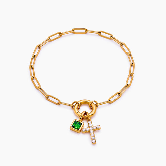 Paperclip cross charm bracelet in gold — Olivia Jewelry