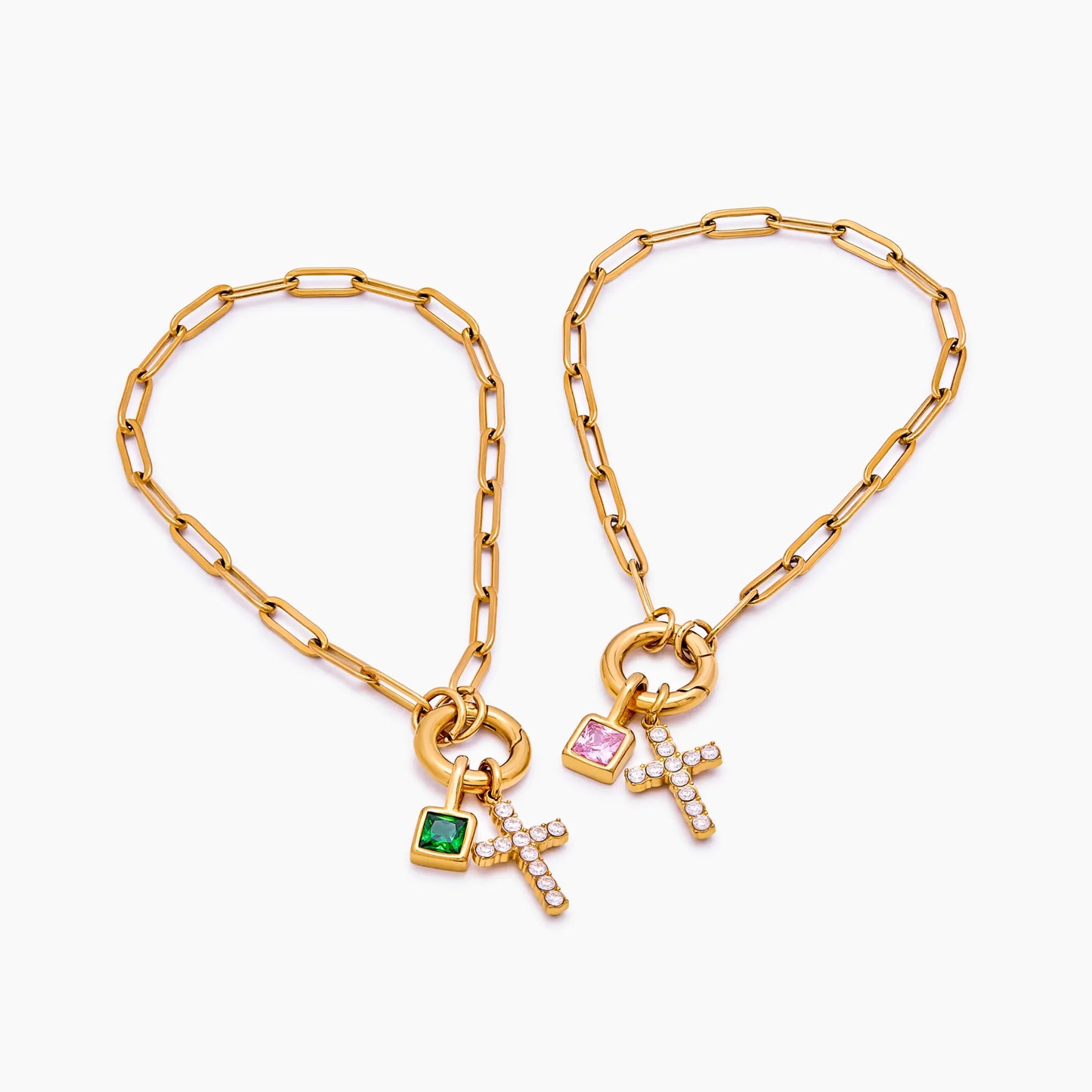 Paperclip cross bracelet gold and silver — Olivia Jewelry