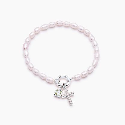 pearl-birthstone-cross-charm-bracelet — Silver / Nov-Citrine