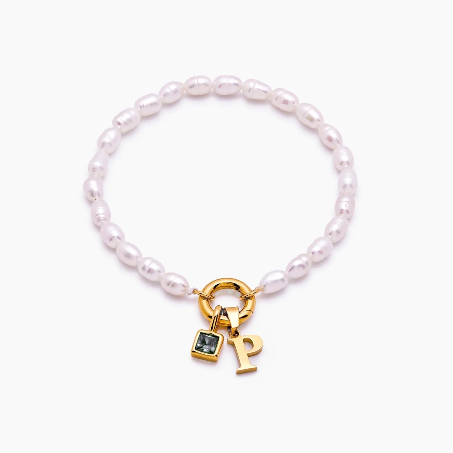 pearl-initial-birthstone-bracelet — Gold / Apr-Diamond