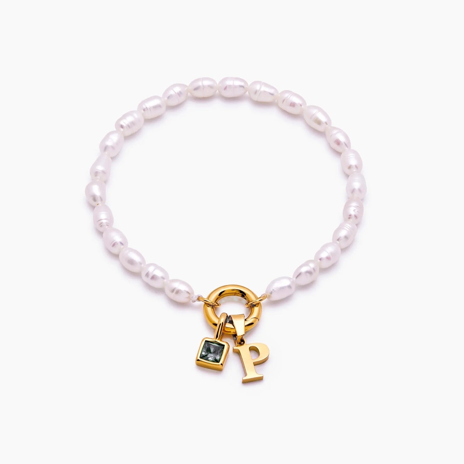pearl-initial-birthstone-bracelet — Gold / Apr-Diamond