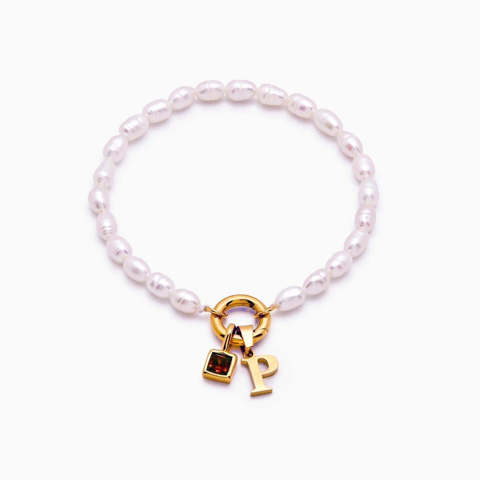 pearl-initial-birthstone-bracelet — Gold / Jan-Garnet