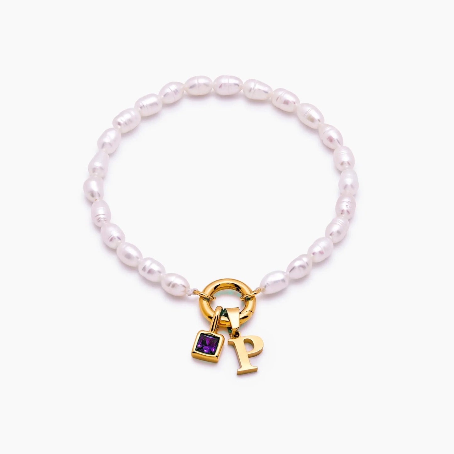 pearl-initial-birthstone-bracelet — Gold / Jun-Alexandrite