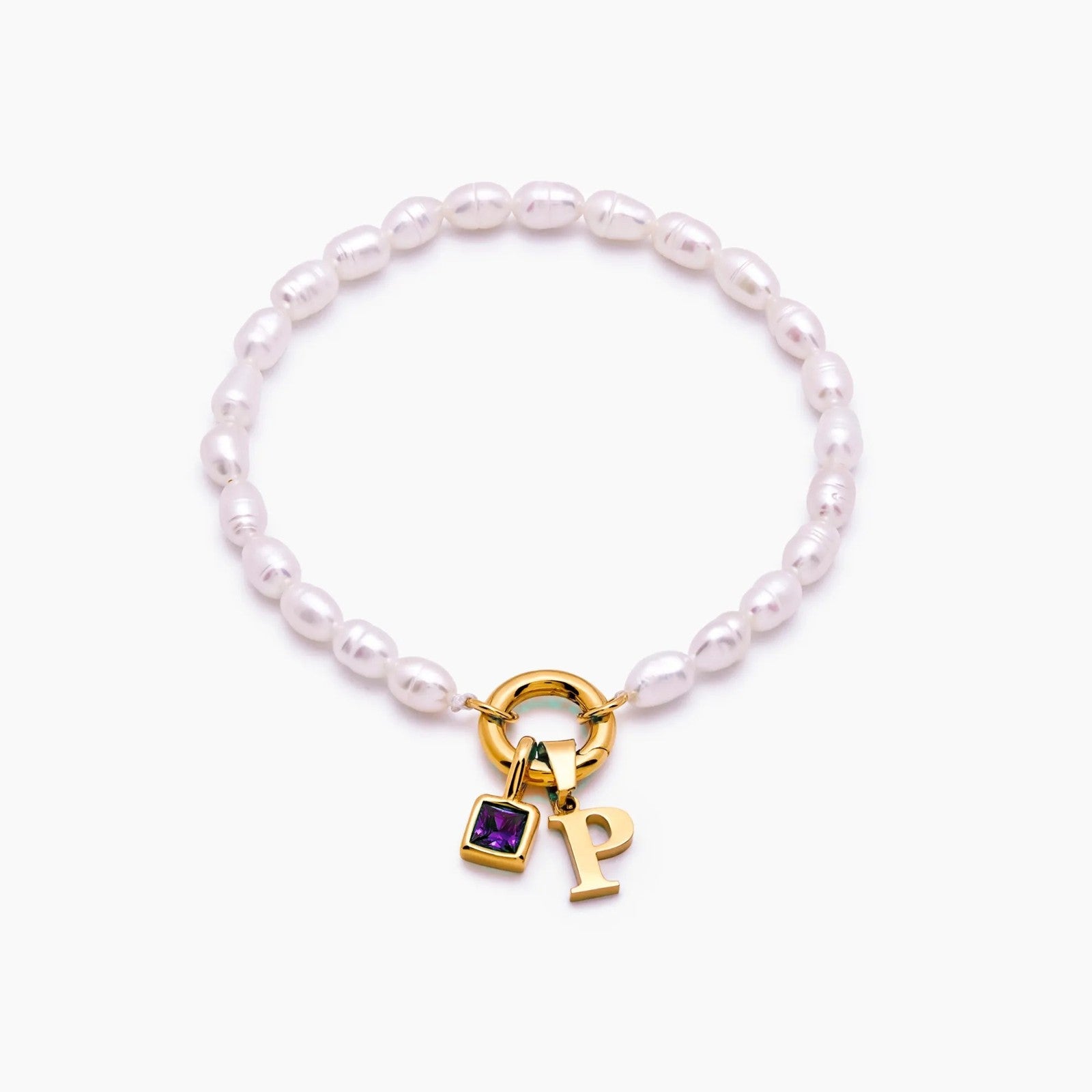 pearl-initial-birthstone-bracelet — Gold / Jun-Alexandrite