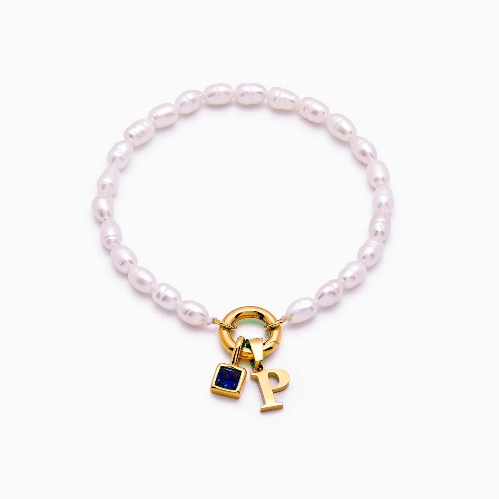 pearl-initial-birthstone-bracelet — Gold / Sep-Sapphire