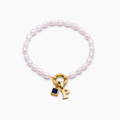 pearl-initial-birthstone-bracelet — Gold / Sep-Sapphire